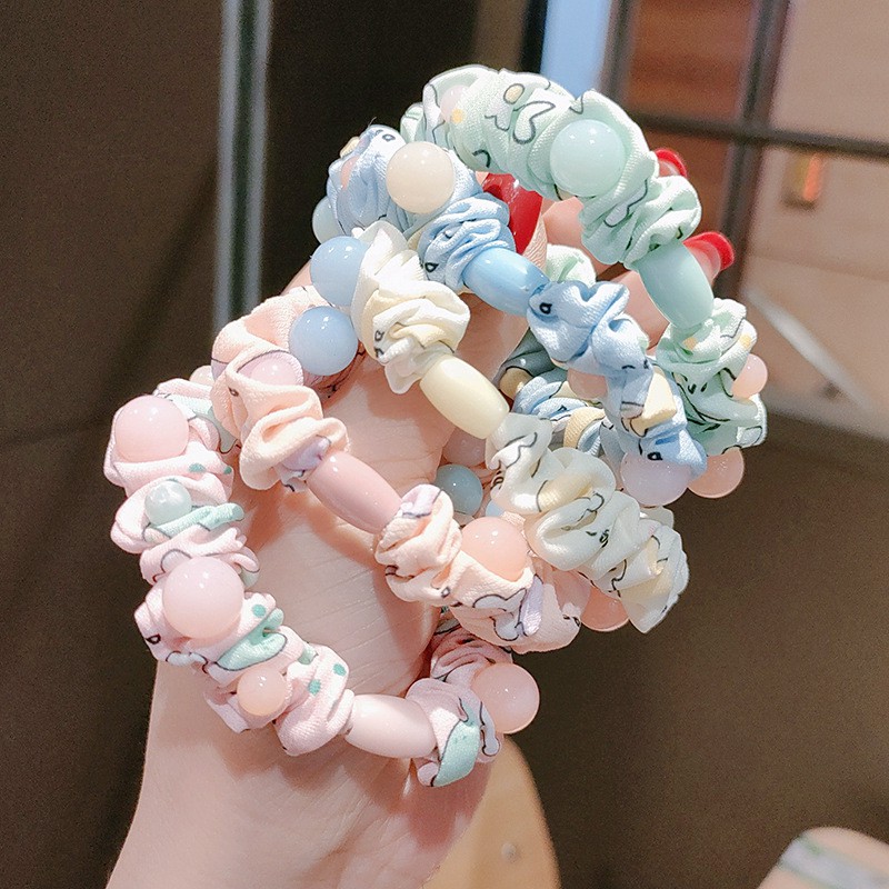 Vòng/Dây buộc tóc scrunchies họa tiết đáng yêu gắn ngọc thạch phong cách Hàn Quốc - Hàng cao cấp