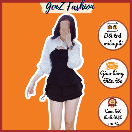 ⭕️ [CÓ HÌNH/VIDEO THẬT - HÀNG CAO CẤP] Áo Khoét Ngực Tay Bèo Cổ Sơ Mi Đen Trắng_Mã CD057_GenZ Fashion