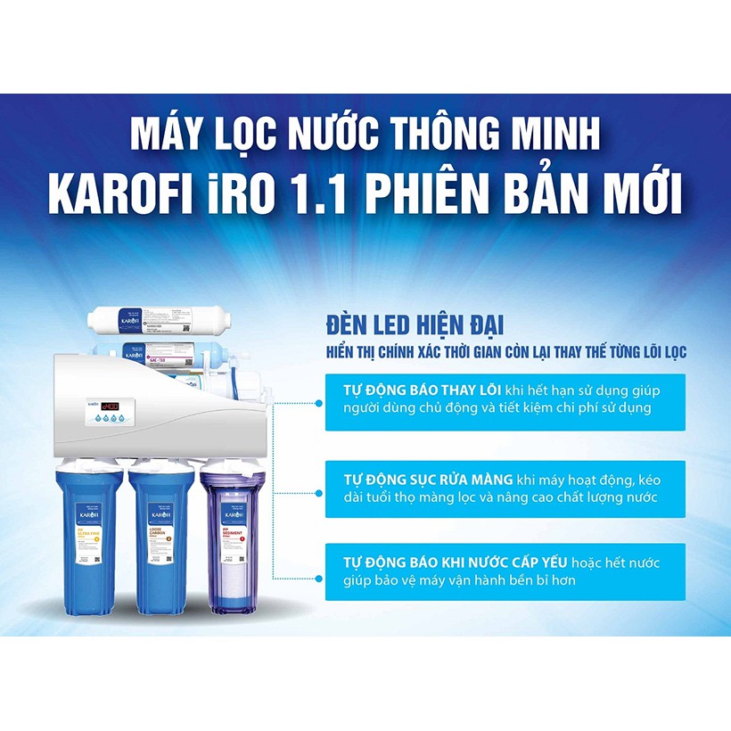Máy lọc nước RO KAROFI iRO 1.1 K9I-1 9 cấp lọc - Đèn UV diệt khuẩn