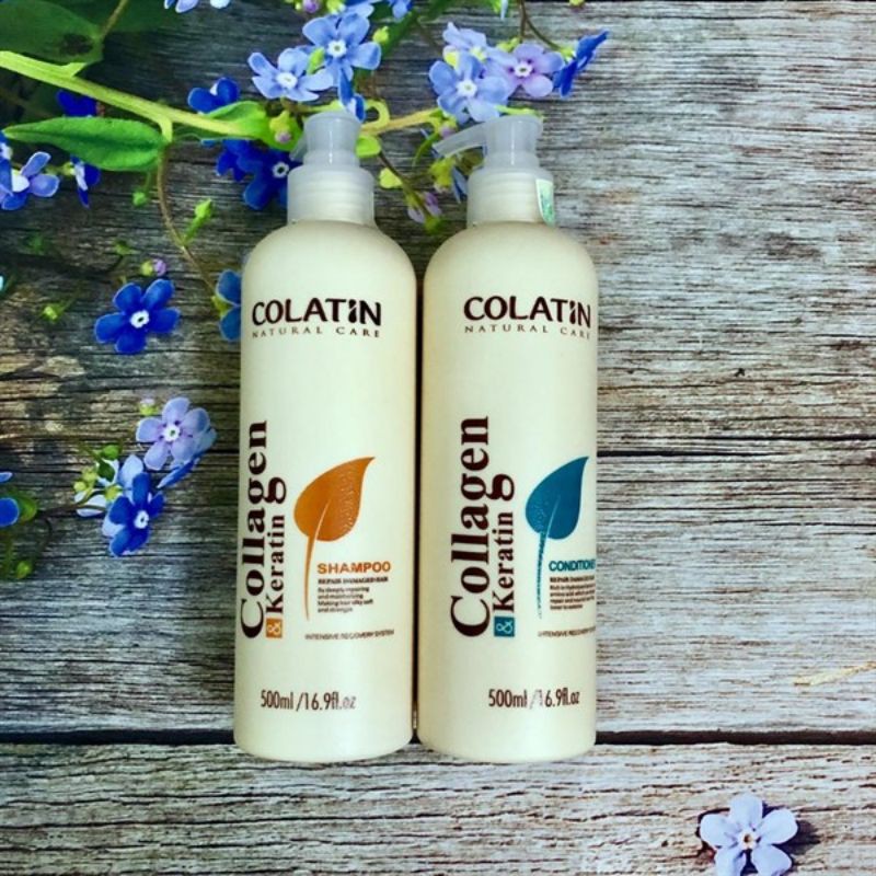 Bộ dầu gội xả dưỡng chất tơ tằm Collagen COLATIN Shampoo & Conditioner 500ml- cặp