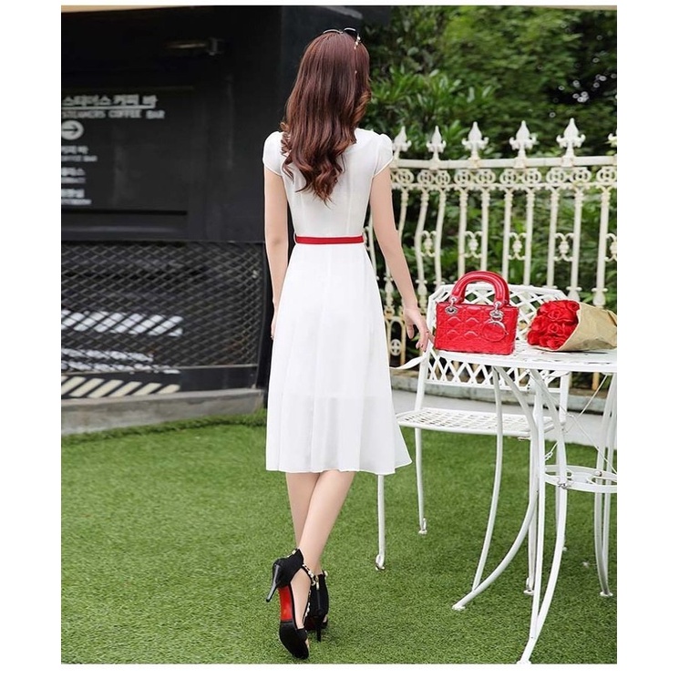 Váy nữ trắng thiết kế dự tiệc, Đầm xòe sang trọng trẻ trung xinh xắn Da49