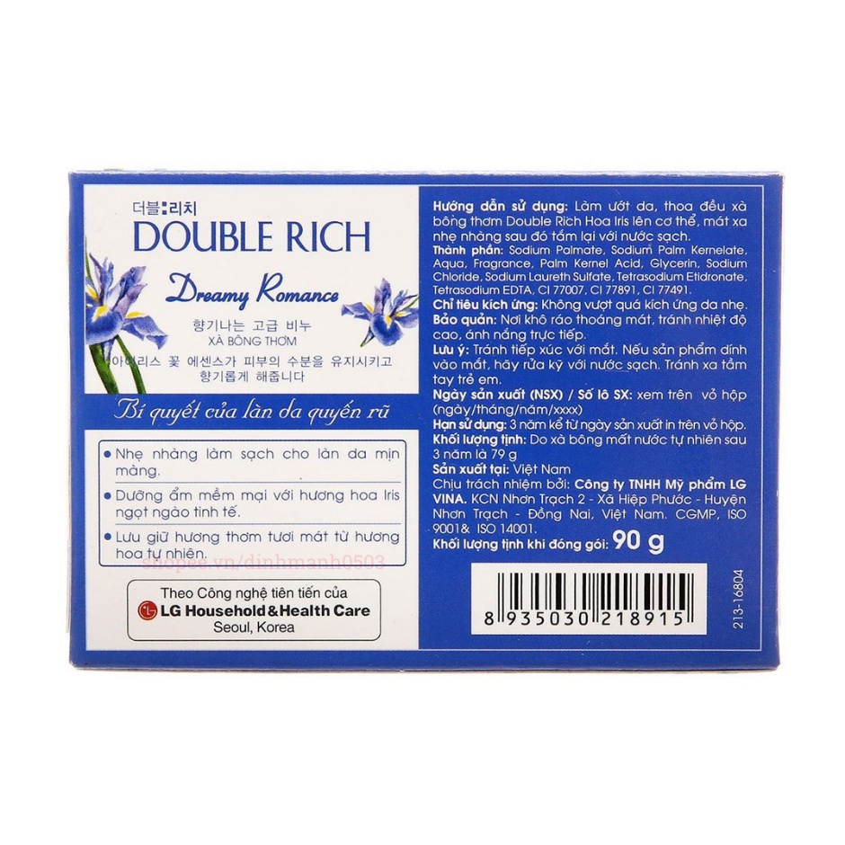 Xà Phòng Tắm Double Rich 90g Hương Hoa Hồng –Iris – Lily – Bánh Xà Bông Cục Thơm Chăm Sóc Da Hộp 90g Nhập Khẩu Hàn Quốc
