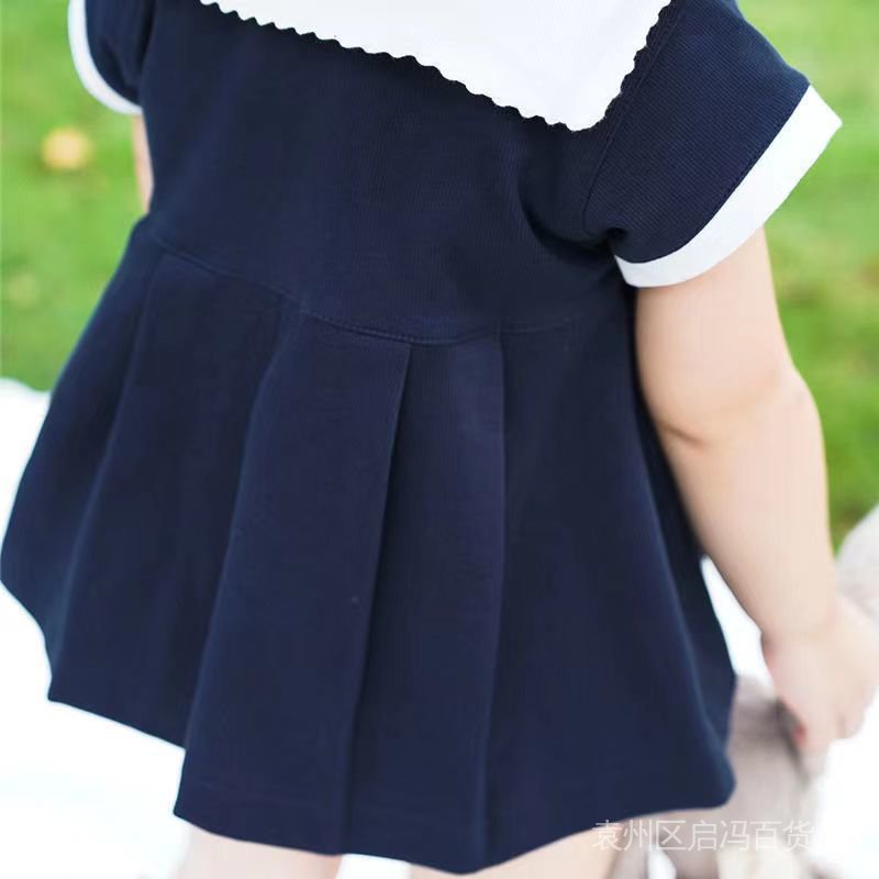 Phong cách mới hàn quốc cô gái mẫu giáo nhật bản đồng phục hải quân bé gái mùa hè preppy style dress quần short two-piece suit