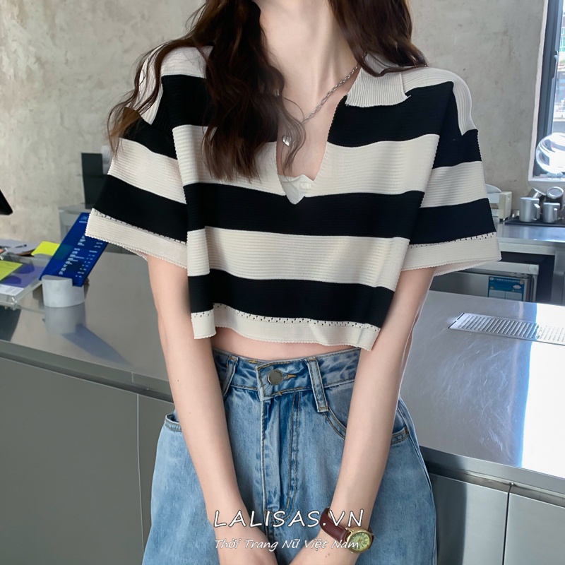Áo thun dệt kim tay ngắn dễ phối đồ thời trang Hàn Quốc