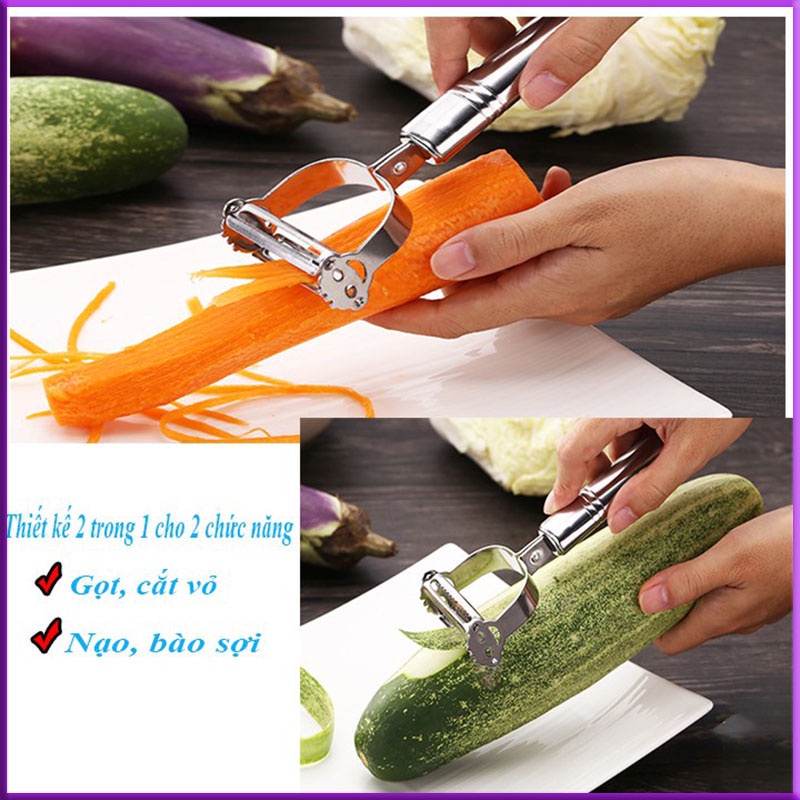 Nạo Rau Củ inox Đa Năng 2 in 1, Nạo Hoa Quả 2 Lưỡi Bào Sợi Tiện Lợi, Giá Rẻ Dụng Cụ Nhà Bếp Nấu Ăn