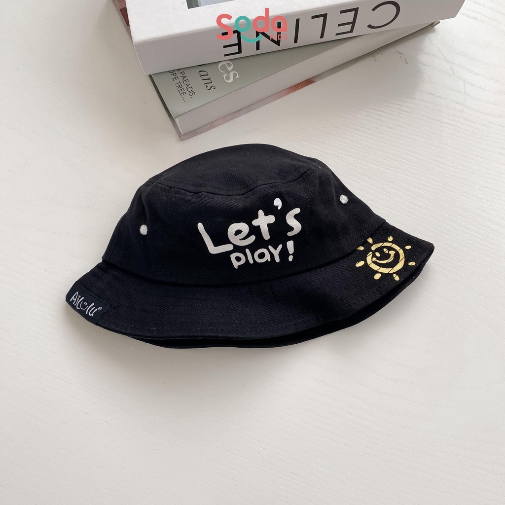 Mũ vành cho bé SODA KIDS let's play in hình mặt trời, chất liệu thô có quai chun (2 màu)