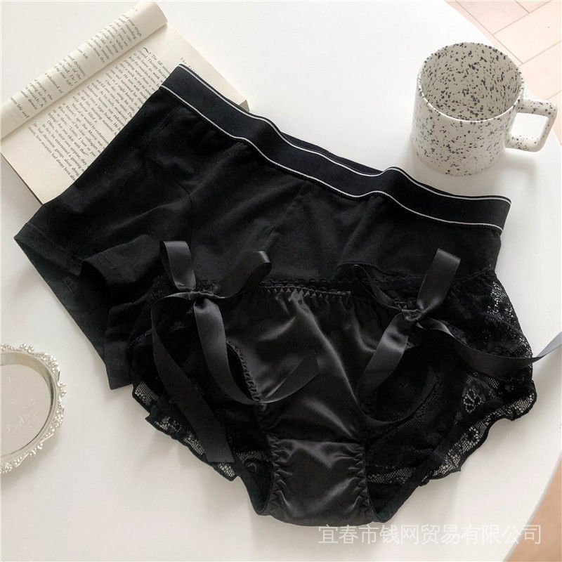 Quần lót cặp đôi lưng thấp mềm ruy băng trắng lưới rỗng mềm đáy cotton thiết kế thời trang cho nam nữ