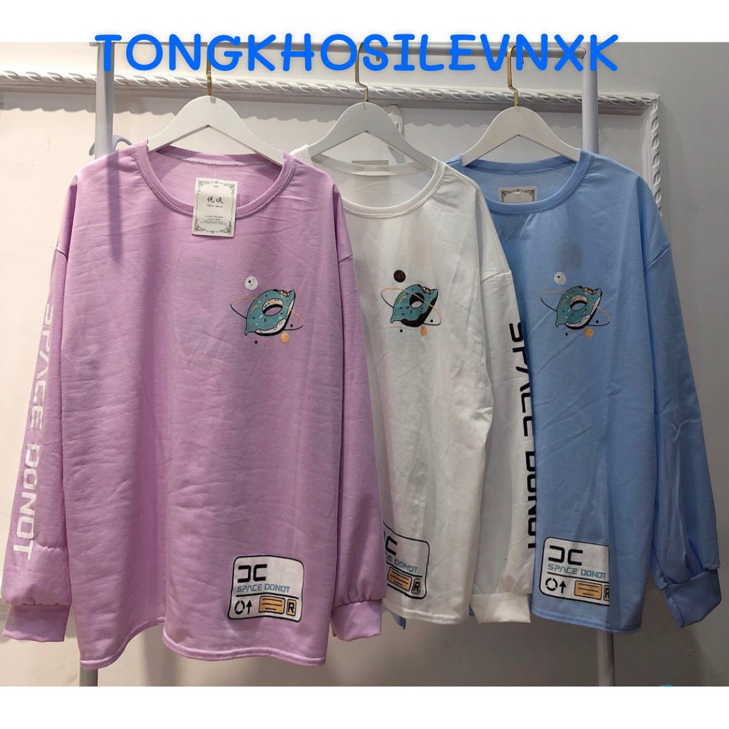 ÁO SWEATER DONUT UNISEX - ÁO THUN TAY DÀI FORM RỘNG MẪU IN THÂN SAU HÌNH DONUT