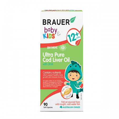 Brauer Baby & Kids Ultra Pure Cod Liver Oil with DHA cho bé trên 1 tuổi (90 viên)