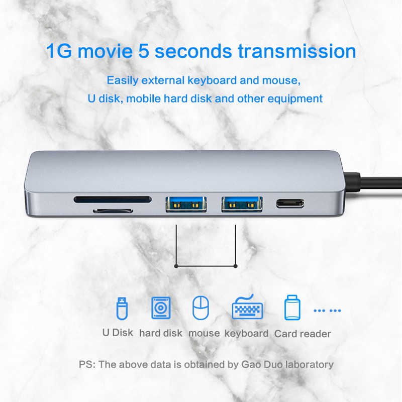 Hub chia cổng USB C sang USB 3.0 6 trong 1 dành cho MacBook Pro