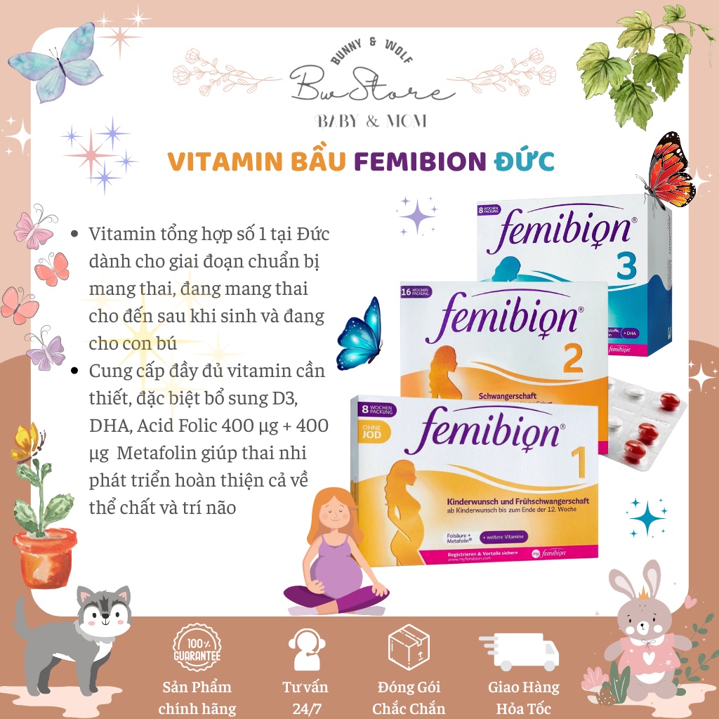 Vitamin dành cho bà bầu và mẹ sau sinh Femibion Nội địa Đức số 0,1,2,3 [Hàng Air - Date mới nhất]