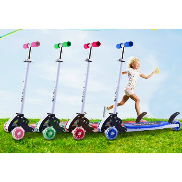 Xe Trượt Scooter 3 Bánh Cao Su Phát Sáng Điều Chỉnh Hướng Cho Bé Thế Hệ Mới Trọng Lượng 70kg
