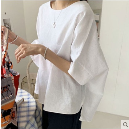 Áo Sơ Mi Vải Lanh Cotton Mỏng Dáng Rộng Cỡ Lớn Kiểu Retro Hồng Kông Dễ Phối Đồ Cho Nữ