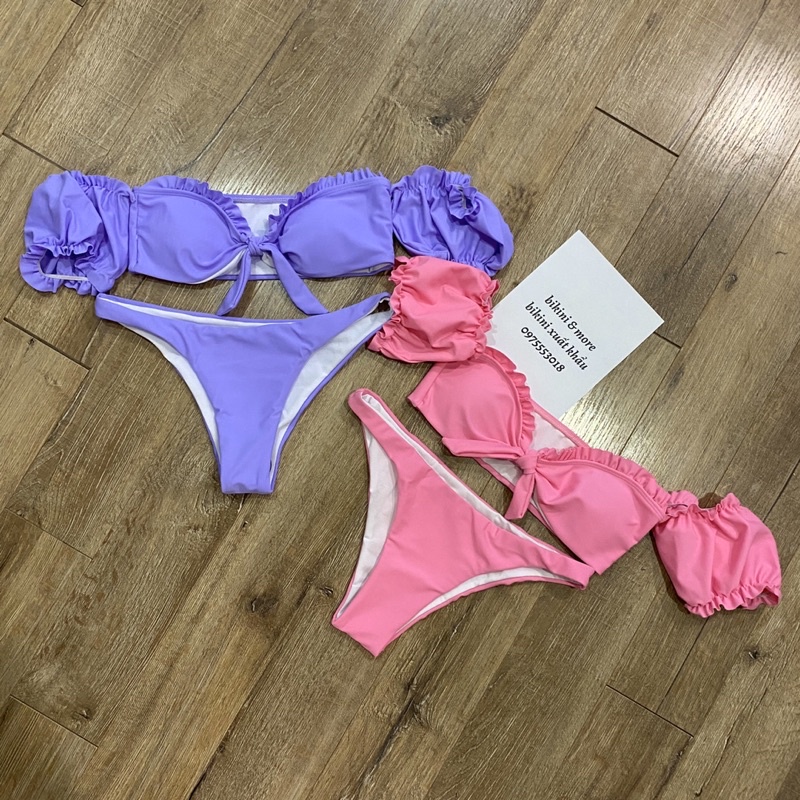 [BKN930] &lt;ÂU&gt; SET BIKINI TRỄ VAI NƠ NGỰC HỒNG BABY/TÍM LILAC