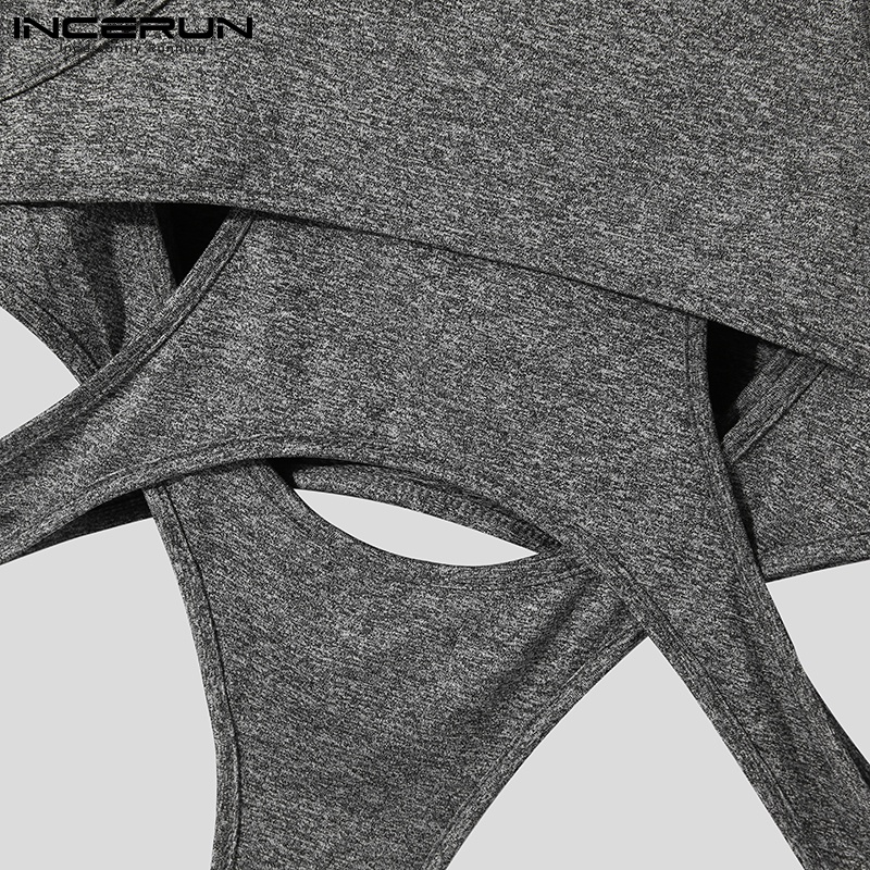 Áo liền quần INCERUN tay dài màu trơn thiết kế khoét quyến rũ