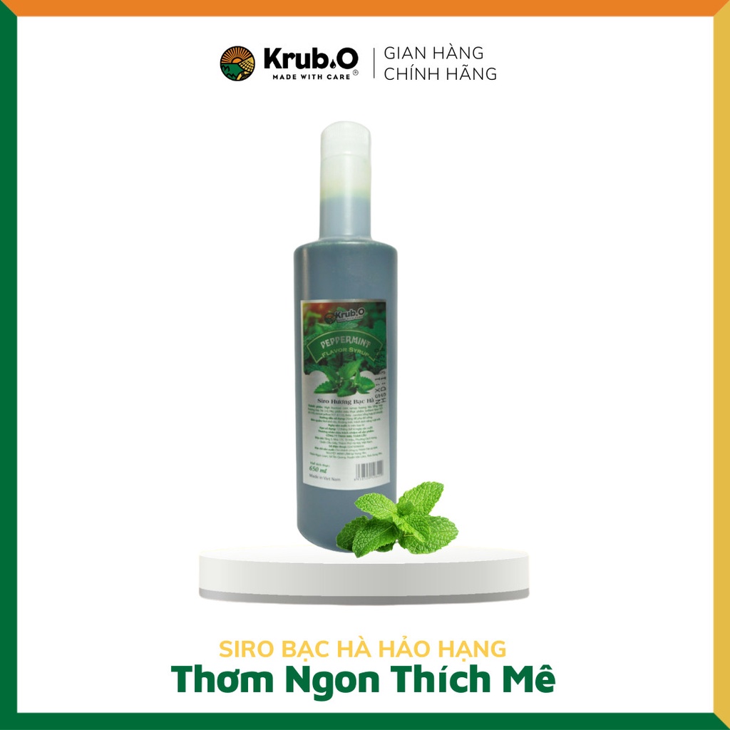 Siro Bạc Hà pha chế trà sữa chai 650ml- Kết hợp làm món socola mint đá xay - Thương hiệu Krub.O Nguồn nông sản Việt