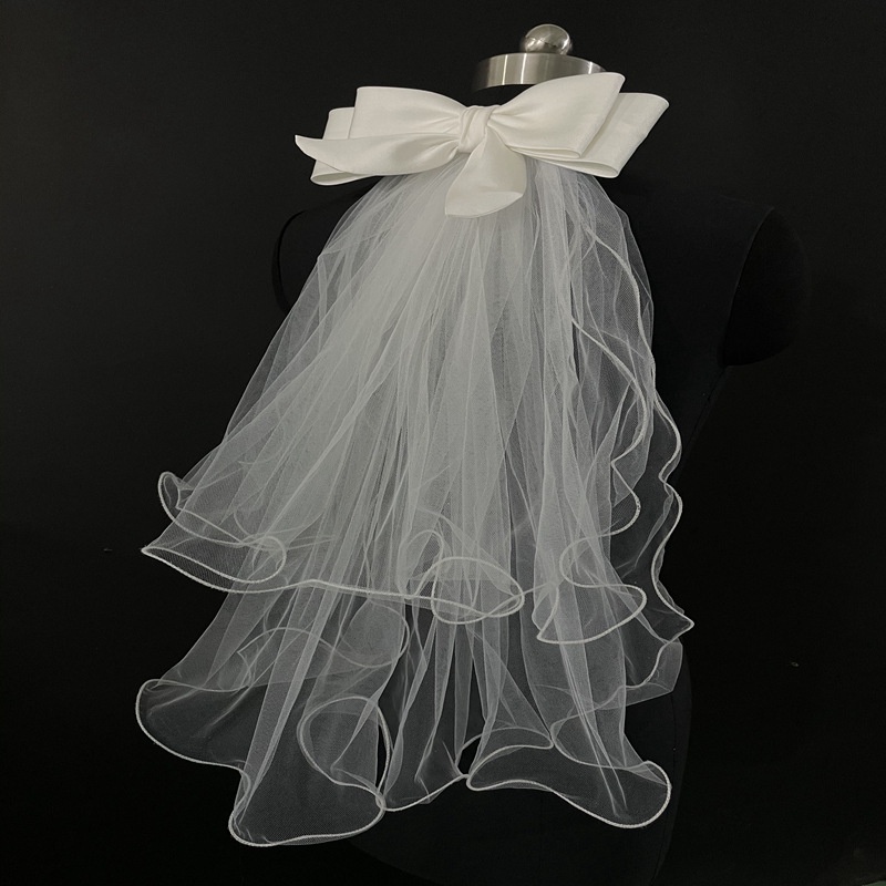 Mạng Che Mặt Vải Satin Đính Nơ 55cm Cho Cô Dâu Chụp Hình