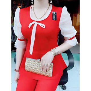 Đồ bộ cát hàn cổ và tay thắt nơ