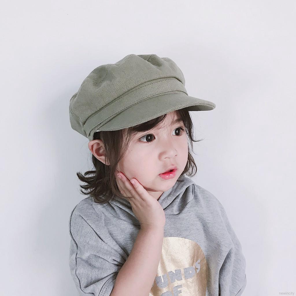 Mũ lưỡi trai màu trơn phong cách retro thời trang cho bé