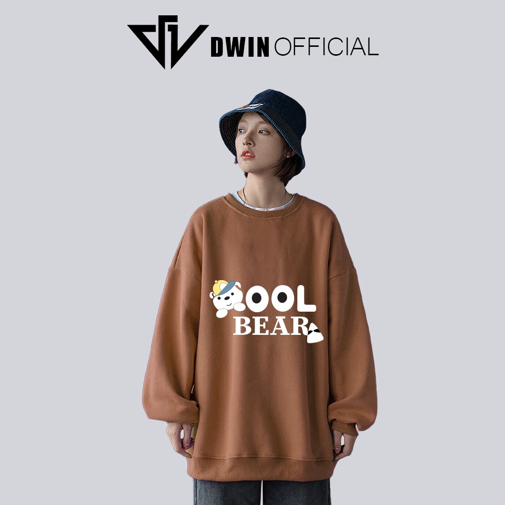 Áo sweater nỉ Gấu Bear unisex DWIN basic nam nữ form rộng oversize local brand SP00101