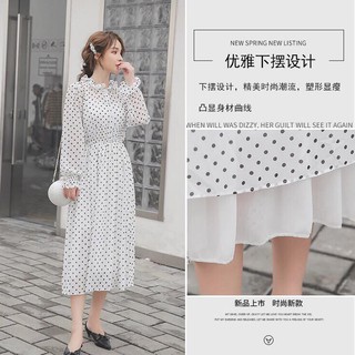 Đầm midi voan trắng chấm bi có lót trong