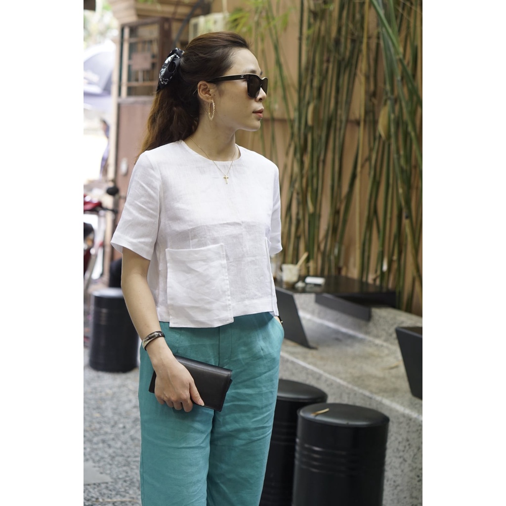 MaxMessi - Quần suông nữ Linen Tưng Premium GWEN ống nhỏ phối 2 túi