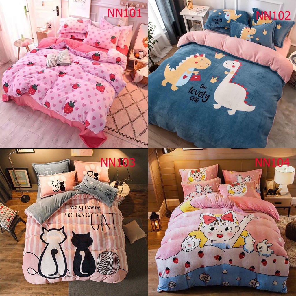 Bộ Chăn Ga Gối Nỉ Nhung 3D Cao Cấp Mẫu Mới 2019 ( Nhắn tin or ghi chú để chọn mẫu nha khách yêu)