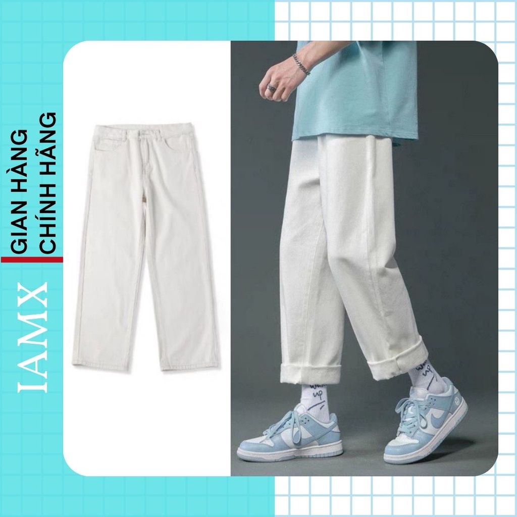 Quần jean nam, màu đen, xanh, trắng, xám dáng xuông đứng. Quần jeans, baggy ống rộng