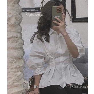 áo sơ mi nữ tay ngắn dáng lỡ nhấn eo bo tay kiểu tiểu thư | BigBuy360 - bigbuy360.vn
