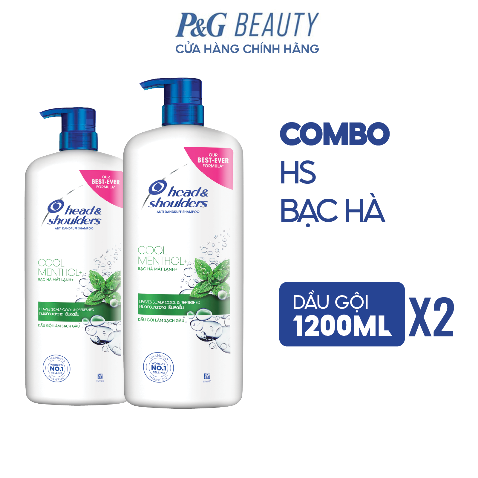 [Mã PG2112B giảm 8% đơn 199K] Combo 2 Dầu Gội HEAD & SHOULDERS Chai 1200ML Hương Bạc Hà