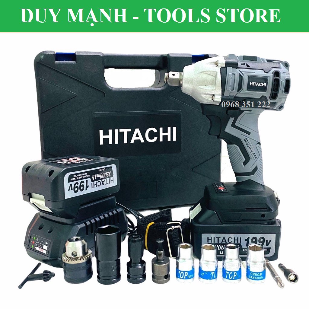 MÁY SIẾT BULONG HITACHI SUPER, TẶNG BỘ CHUYỂN ĐA NĂNG KÈM 5 ĐẦU KHẨU ĐEN XỊN