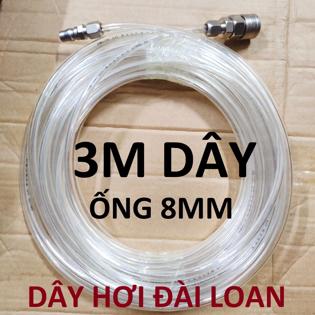 Dây hơi thẳng 3m, dây 5x8mm, kèm bộ đầu nối nhanh phổ thông (SS1955) (SS6694)