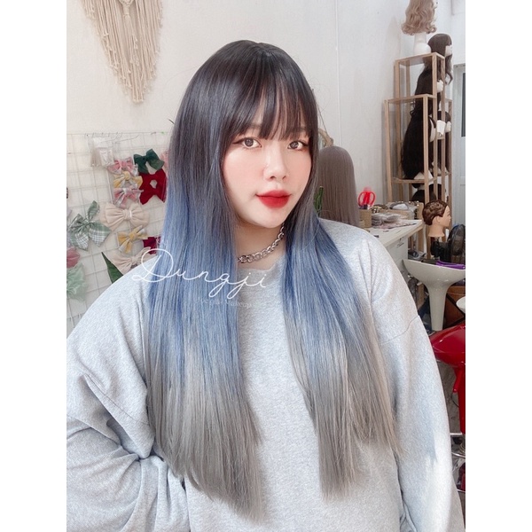 2205 Tóc giả nguyên đầu ombre xanh xám( ảnh thật 100%)