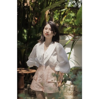 Áo sơ mi organza ánh kim cột nơ - jade shirt - dearie.club