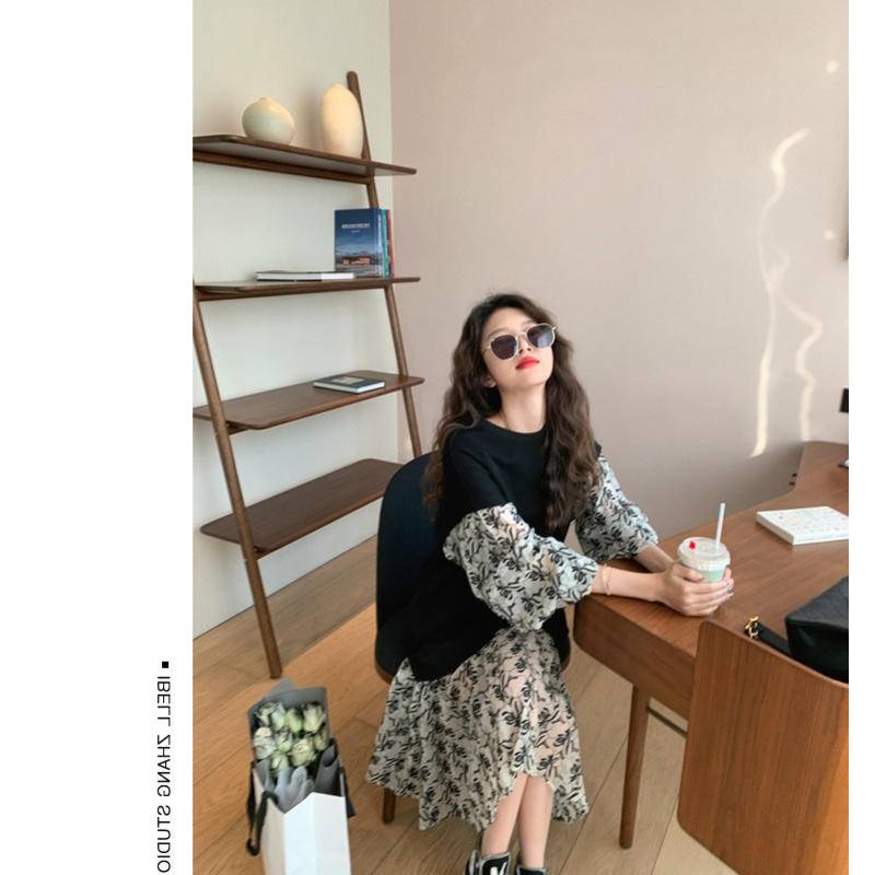 Đầm Thiết Kế Giả Hai Lớp Phối Ren Phong Cách Pháp Mới