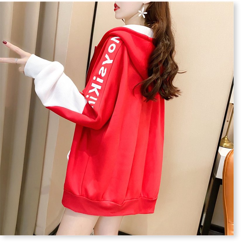 [Freeship] Áo khoác nữ form rộng hoodie nỉ dây kéo phối màu siêu xinh Meysikim | BigBuy360 - bigbuy360.vn