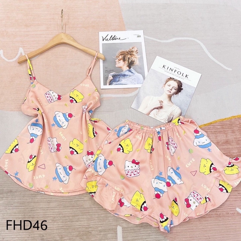 [MÃ MOONI227 GIẢM 10K + FREESHIP EXTRA] Đồ ngủ bộ mặc nhà Lụa Satin 2 dây hoạ tiết trẻ trung | BigBuy360 - bigbuy360.vn