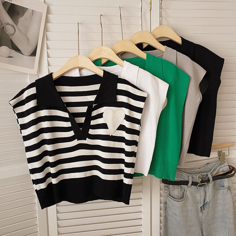 Áo Dệt Kim Sát Nách Dáng Ôm Họa Tiết Kẻ Sọc Màu Sắc Thời Trang Mùa Hè Cho Nữ