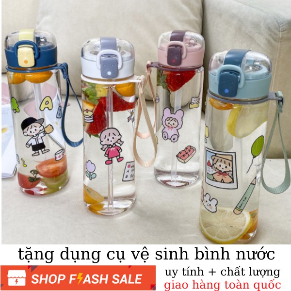 Bình nước 500ML LOẠI DÀY CÓ ÔNG HÚT bình nươc cho bé