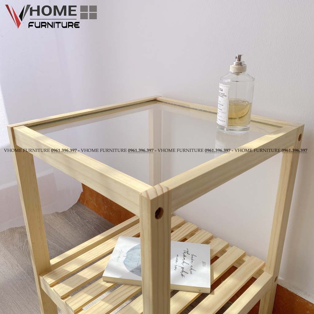 Kệ Đầu Giường Gỗ Thông VHOME Furniture Mặt Kính Cường Lực 35cm x 35cm x 50cm Nội Thất Lắp Ráp | BigBuy360 - bigbuy360.vn