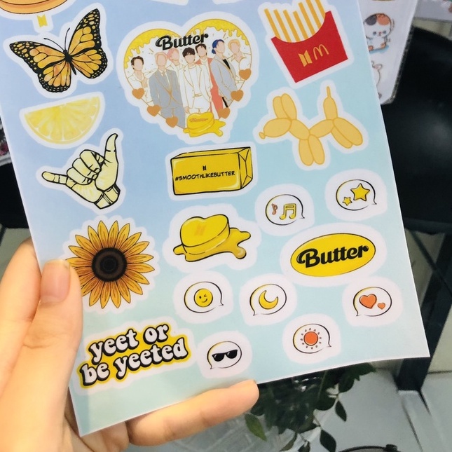 Set Sticker BTS Butter Theme Dán Mũ Bảo Hiểm, Laptop, Máy Tính Cầm Tay Casio, Điện Thoại,... Bền bỉ - kháng nước