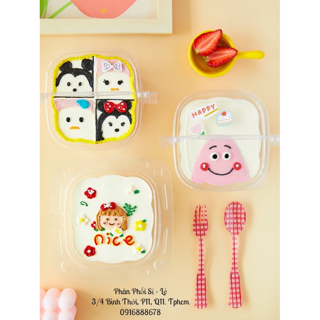 Hộp Nhựa Hình Giỏ Hoa Quai Xách Đựng Bánh Tiramisu, Cheesecake, Trái Cây, Chè vv...