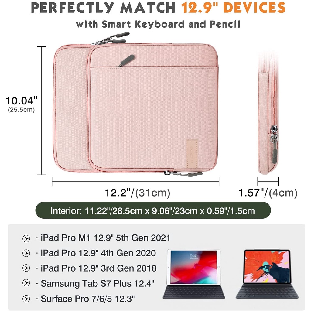 Túi Đựng Máy Tính Bảng 12.9 Inch Có Túi Đựng Cho iPad Pro 12.9 2021/2020/2018 Go 12.4&quot;