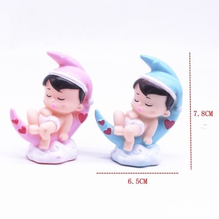 Bộ 2 em bé ngủ mặt trăng trang trí bánh kem, bánh sinh nhật
