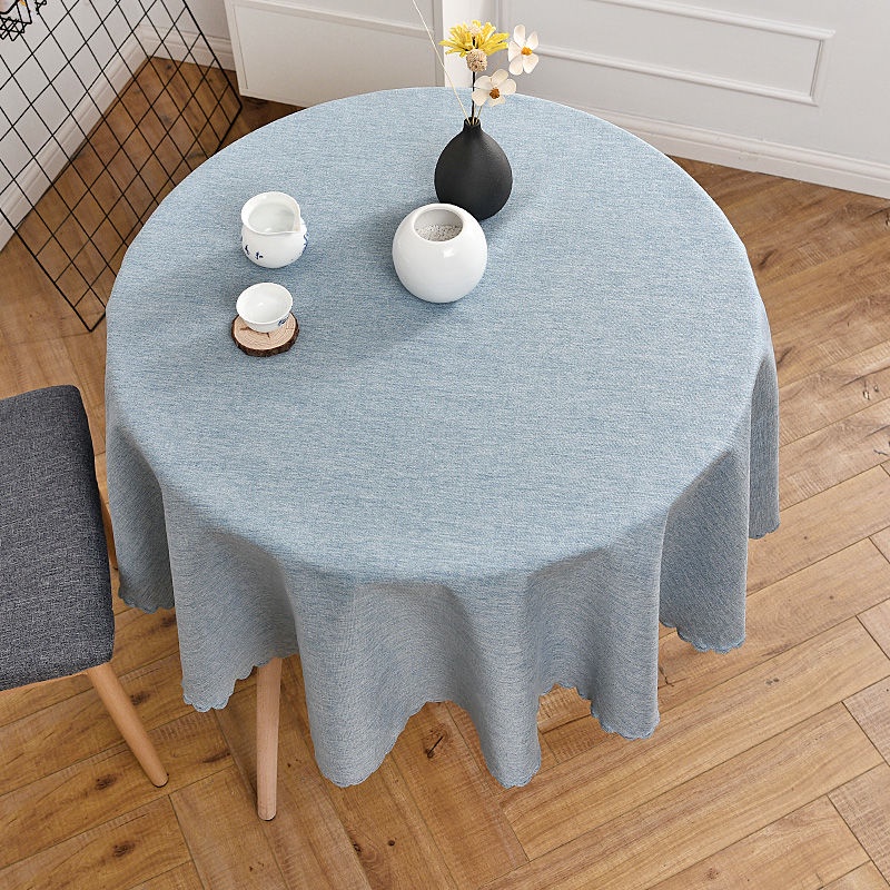 Khăn Trải Bàn Tròn Vải Lanh Cotton Màu Trơn Đơn Giản Phong Cách Trung Hoa