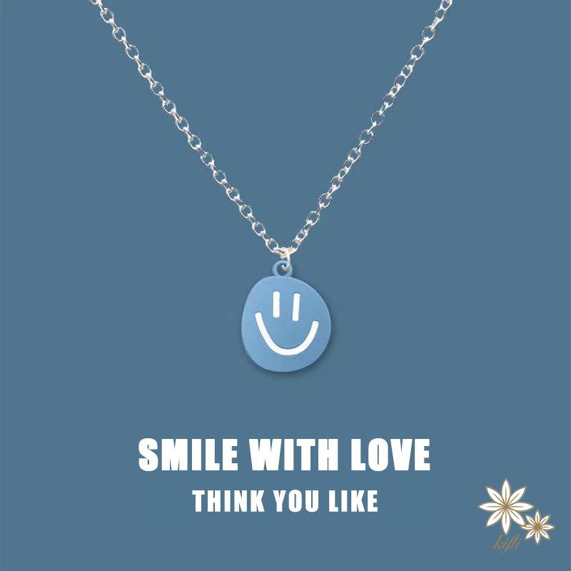 【kifli】Vòng cổ Mặt Hình Mặt Cười Màu Xanh Dương Thời Trang Cho Nữ