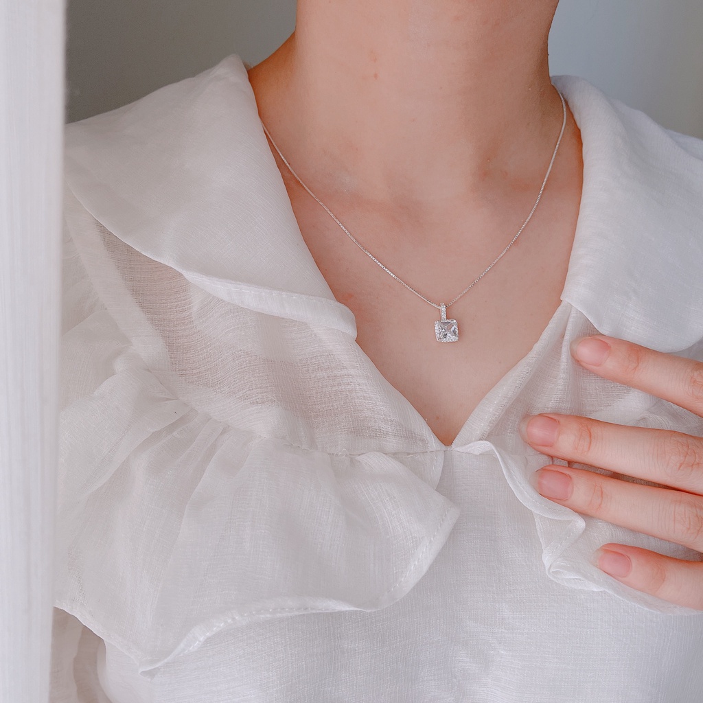 Dây chuyền Bạc gắn đá pha lê vuông lấp lánh cỡ lớn /Vòng cổ Bạc cao cấp_ 𝐂𝐚𝐦 𝐤𝐞̂́𝐭 𝐜𝐡𝐮𝐚̂̉𝐧 𝐁𝐚̣𝐜 _TUNA SILVER