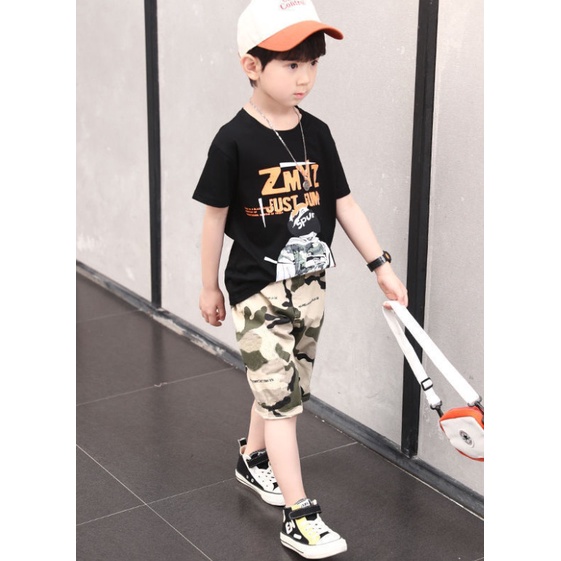 Bộ Đồ Thời Trang 2 Món Gồm Áo Thun + Quần Short Phong Cách Hàn Quốc Cho Bé Trai 2-3-4-5-6-7-8-9-10-11-12 Tuổi