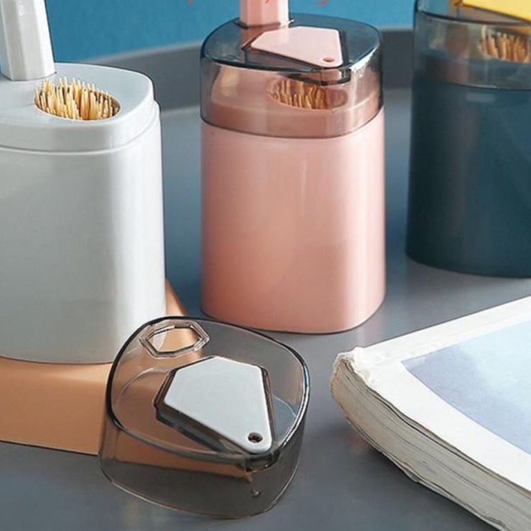 Lọ tăm - lọ đựng tăm nút bấm tự động, hộp đựng tăm nút bấm thông minh chất liệu nhựa PP cao cấp sang trọng 9.5x5.5 cm