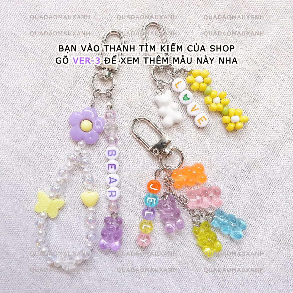 VER-1 Móc khóa dây treo handmade phối hạt cườm màu pastel thay charm chữ cái tên theo yêu cầu #Quadaomauxanh